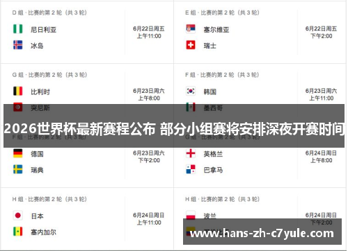 2026世界杯最新赛程公布 部分小组赛将安排深夜开赛时间 2026世界杯最新赛程公布 部分小组赛将安排深夜开赛时间